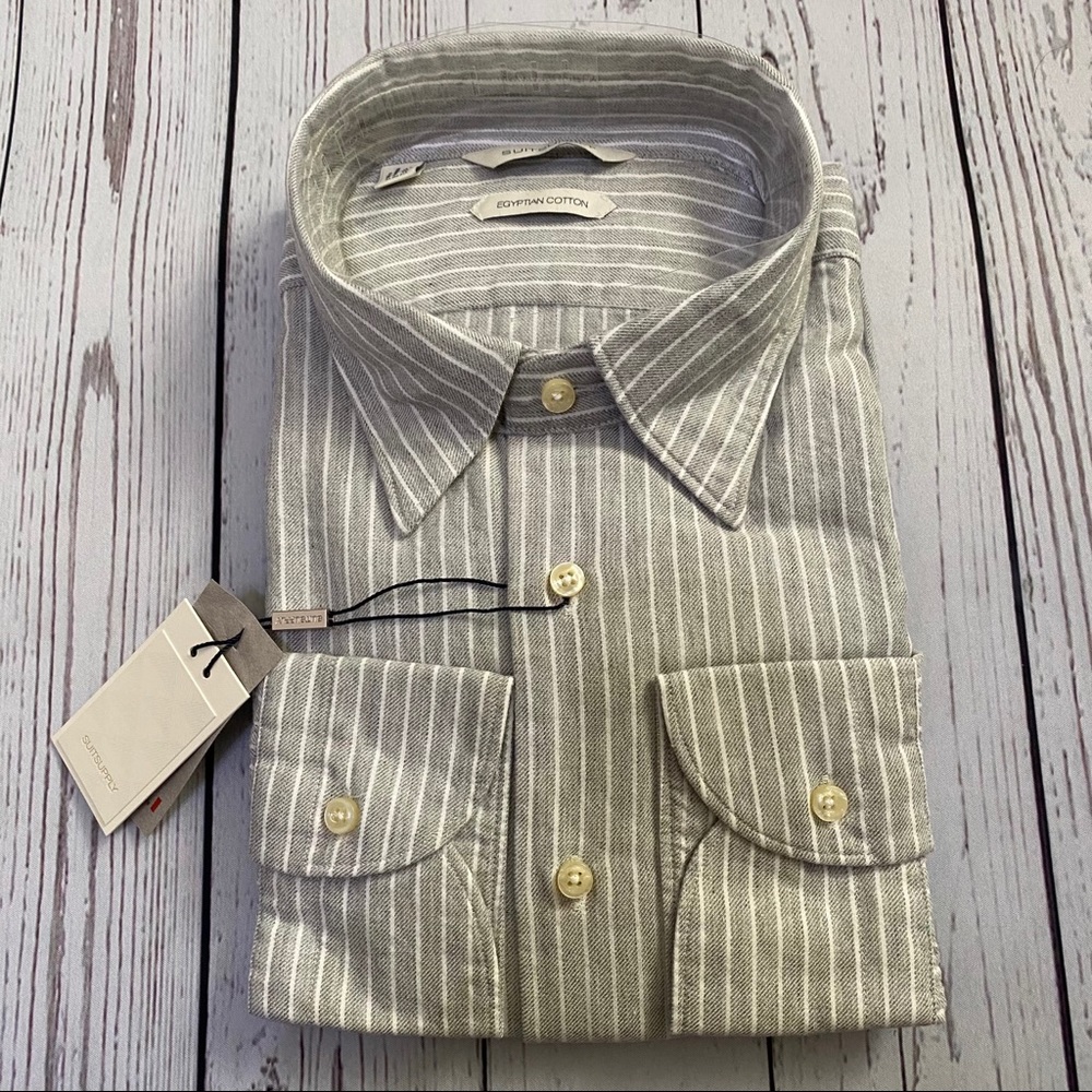 SuitSupply Grey Stripped Button Long Sleev…